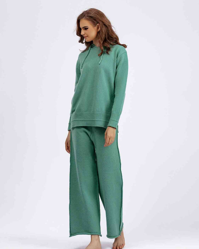 Long Sleeve Hooded Sweater and Knit Pants Set
