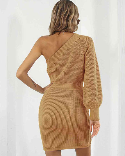 One-Shoulder Mini Sweater Dress