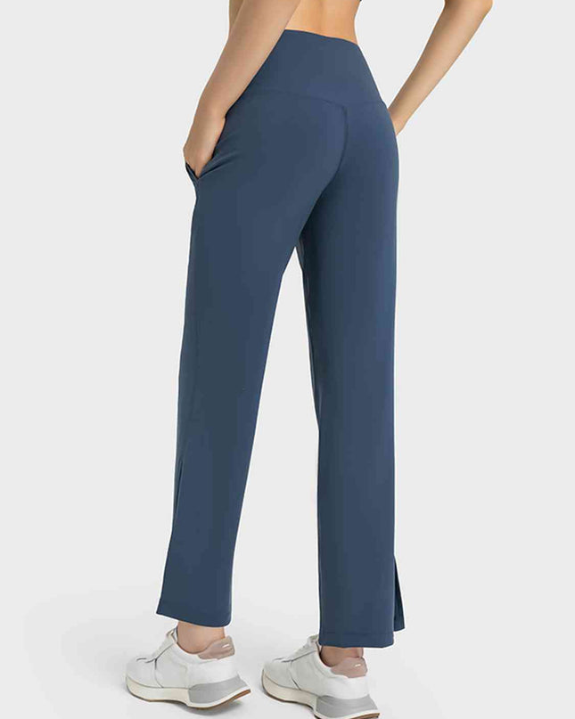 Wide Leg Slit Sport Pants with Pockets