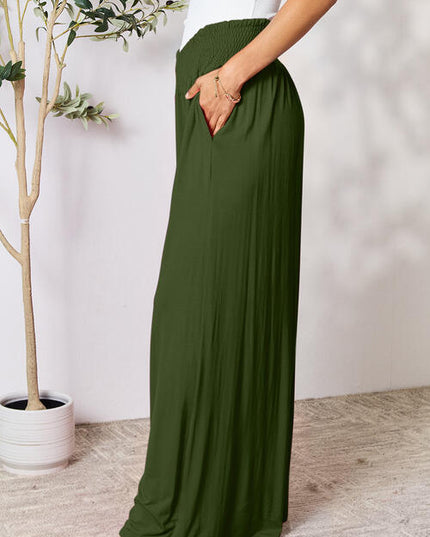 Double Take Full Size Smocked Wide Waistband Wide Leg Pants