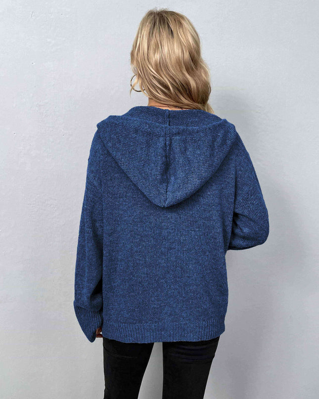Button-Down Long Sleeve Hooded Sweater