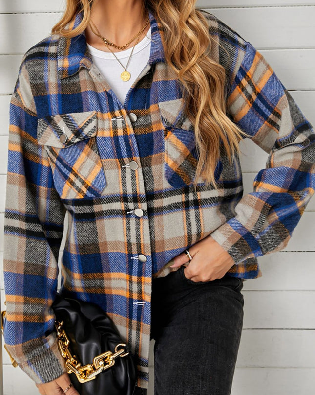 Plaid Pocketed Button Down Shacket