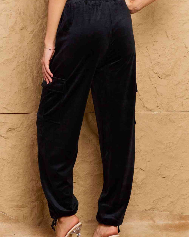 HYFVE Chic For Days High Waist Drawstring Cargo Pants in Black