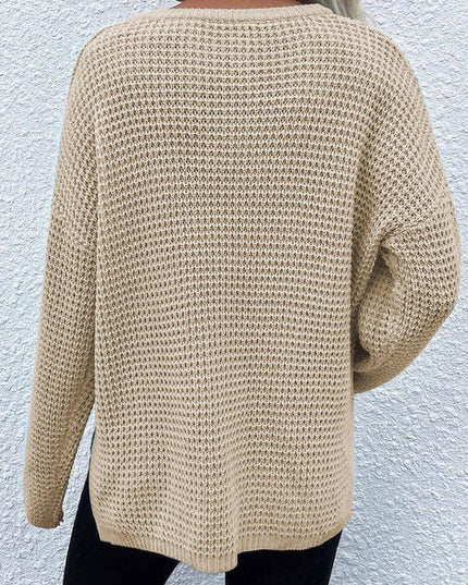 Notched Long Sleeve Sweater