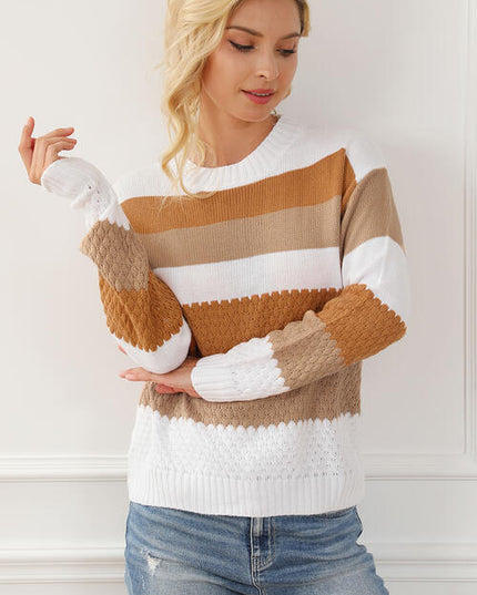 Striped Round Neck Long Sleeve Knit Top