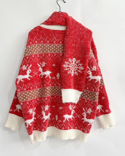 Christmas Element Round Neck Sweater and Scarf Set