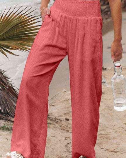 Full Size Smocked Waist Wide Leg Pants