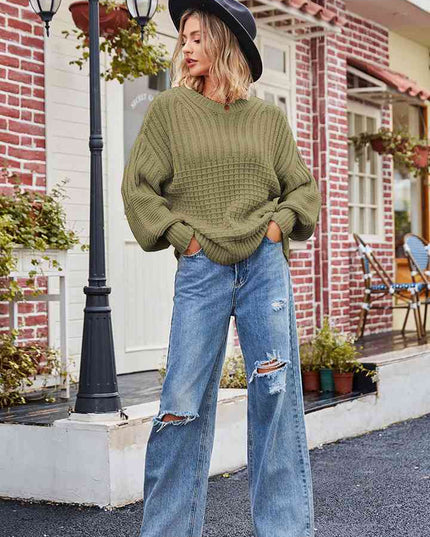 Round Neck Dropped Shoulder Sweater