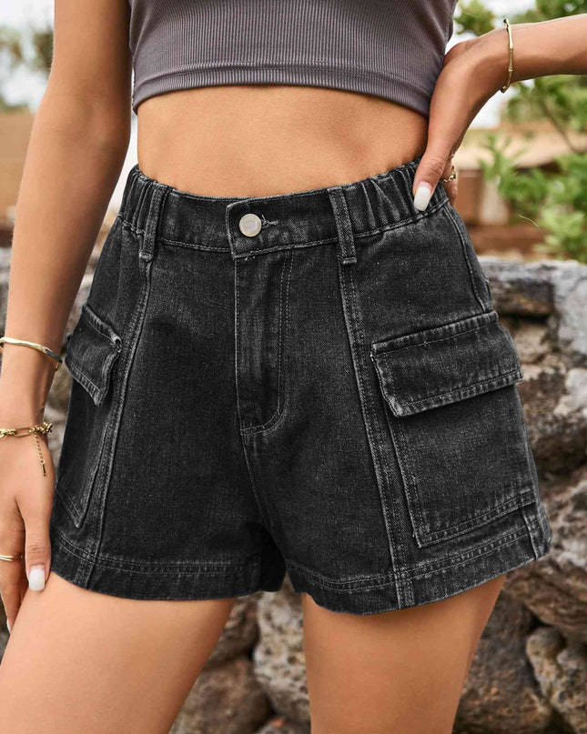 High-Waist Denim Shorts with Pockets