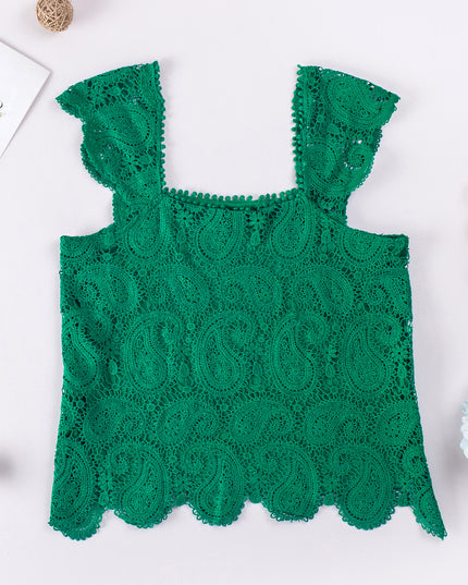 Paisley Square Neck Capped Sleeve Lace Tank