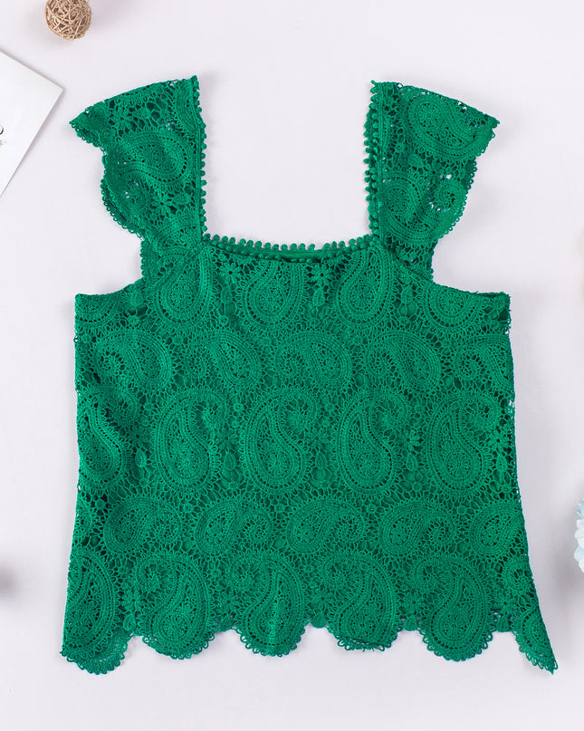 Paisley Square Neck Capped Sleeve Lace Tank