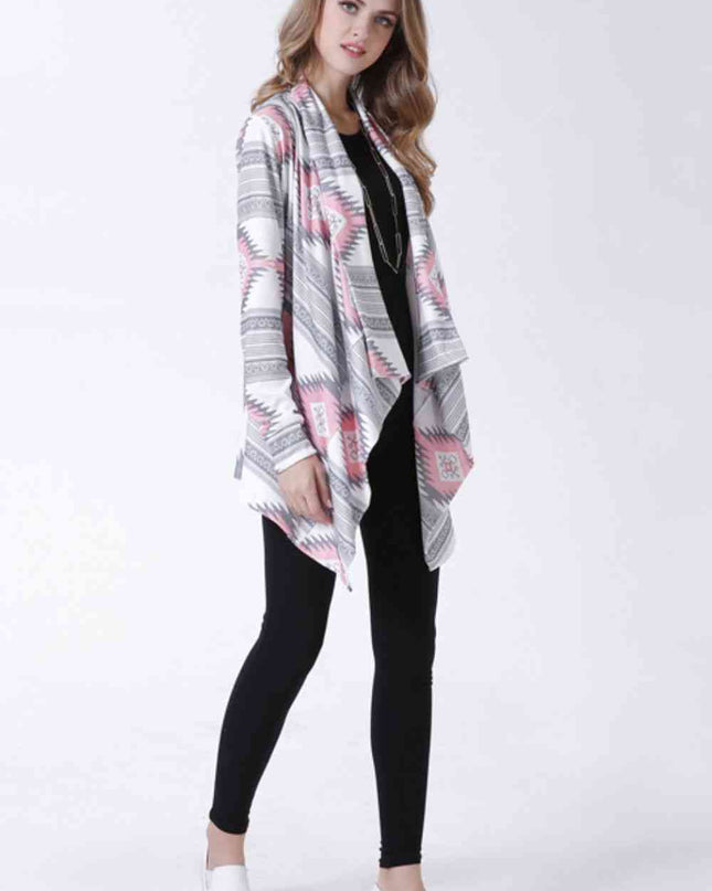 Geometric Open Front Handkerchief Hem Cardigan