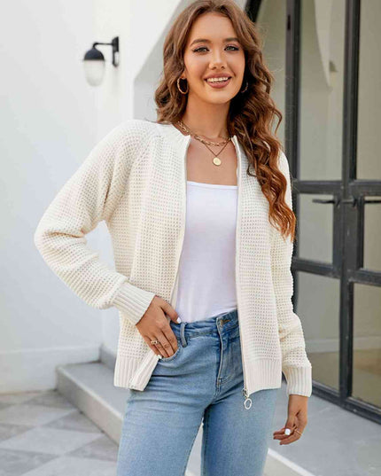 Zip-Up Round Neck Cardigan