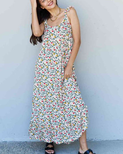 Doublju In The Garden Ruffle Floral Maxi Dress in Natural Rose