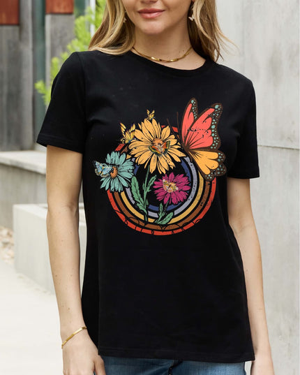 Simply Love Simply Love Full Size Flower & Butterfly Graphic Cotton Tee
