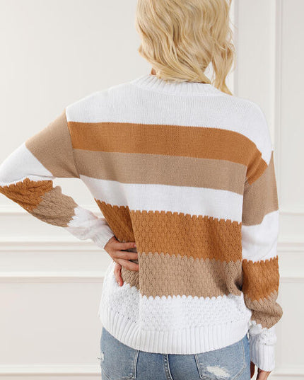 Striped Round Neck Long Sleeve Knit Top