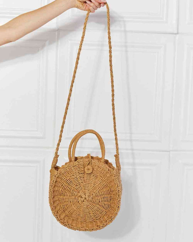 Justin Taylor Feeling Cute Rounded Rattan Handbag in Camel