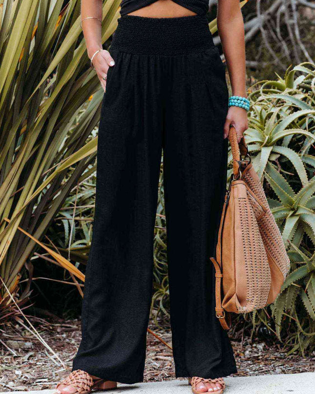 Full Size Smocked Waist Wide Leg Pants