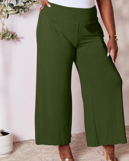 Double Take Full Size Smocked Wide Waistband Wide Leg Pants