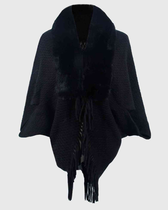 Open Front Fringe Hem Poncho