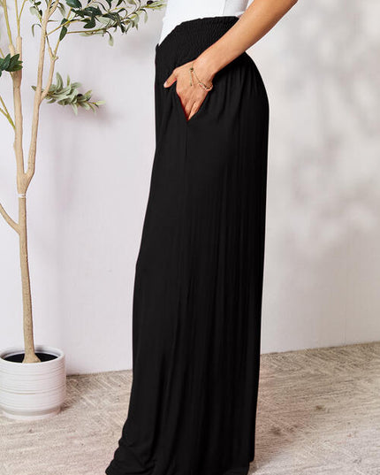 Double Take Full Size Smocked Wide Waistband Wide Leg Pants