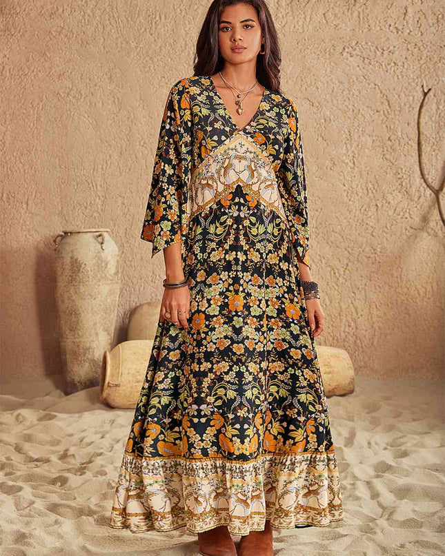 Floral V-Neck Midi Dress