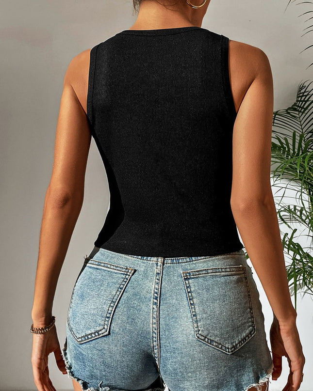 Leopard Cutout Round Neck Tank
