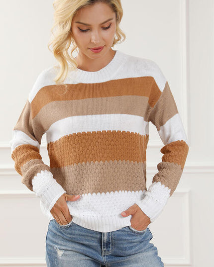 Striped Round Neck Long Sleeve Knit Top