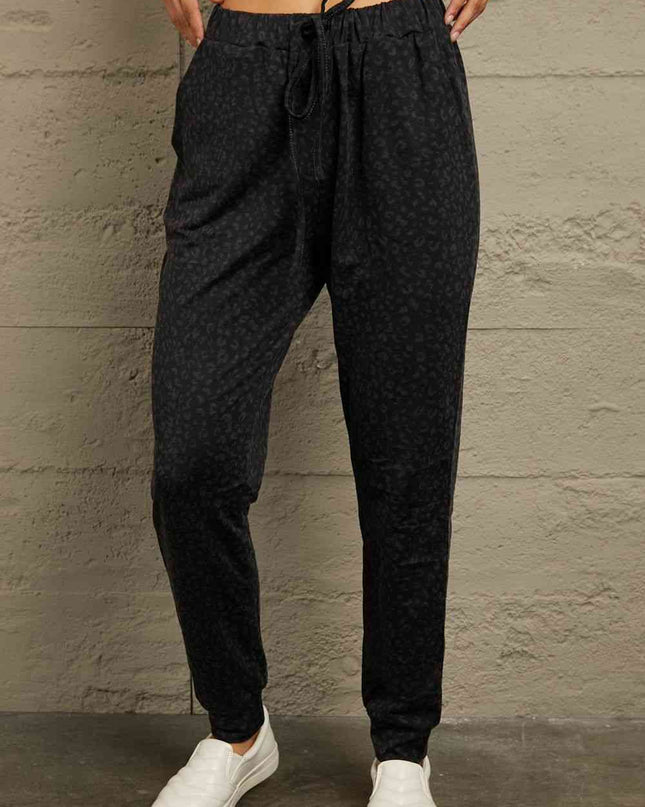 Double Take Leopard Print Joggers with Pockets