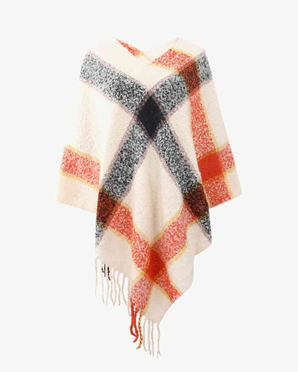 Plaid Fringe Detail Poncho
