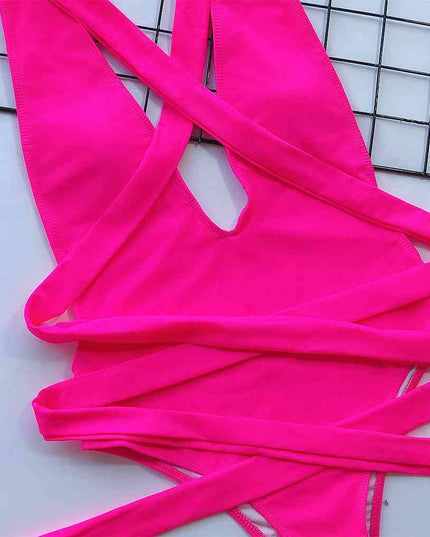 Halter Neck Deep V Tied One-Piece Swimsuit