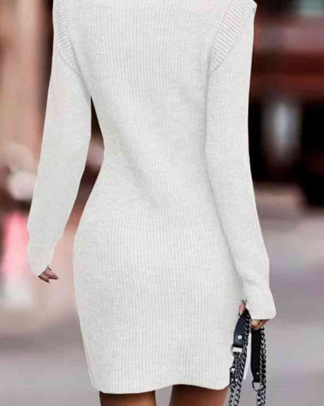 Rib-Knit Round Neck Sweater Dress