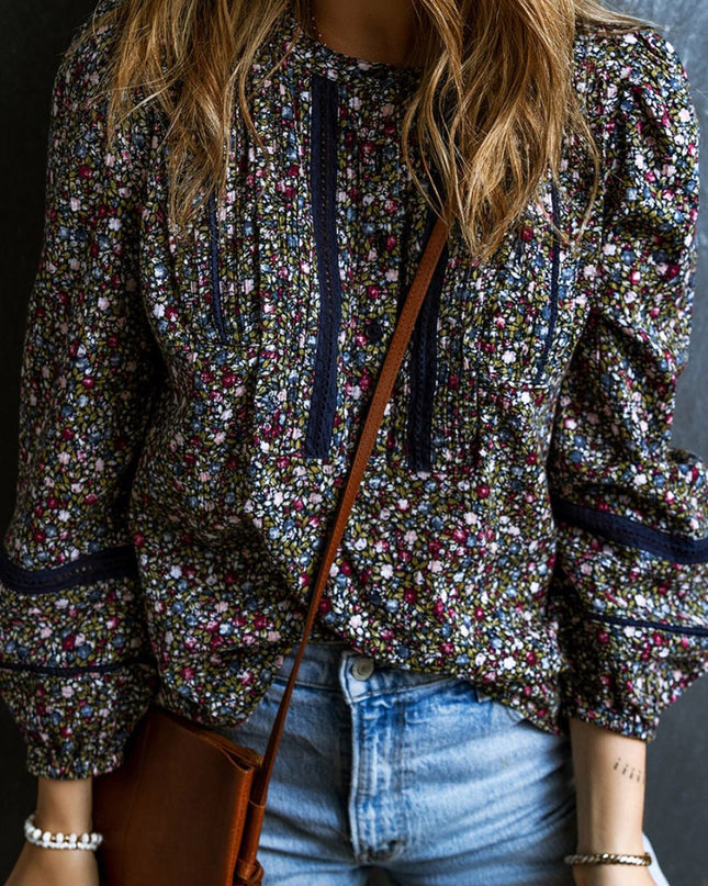 Heathered Round Neck Long Sleeve Blouse