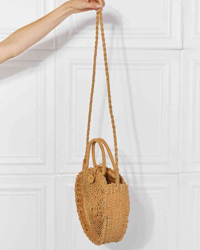 Justin Taylor Feeling Cute Rounded Rattan Handbag in Camel