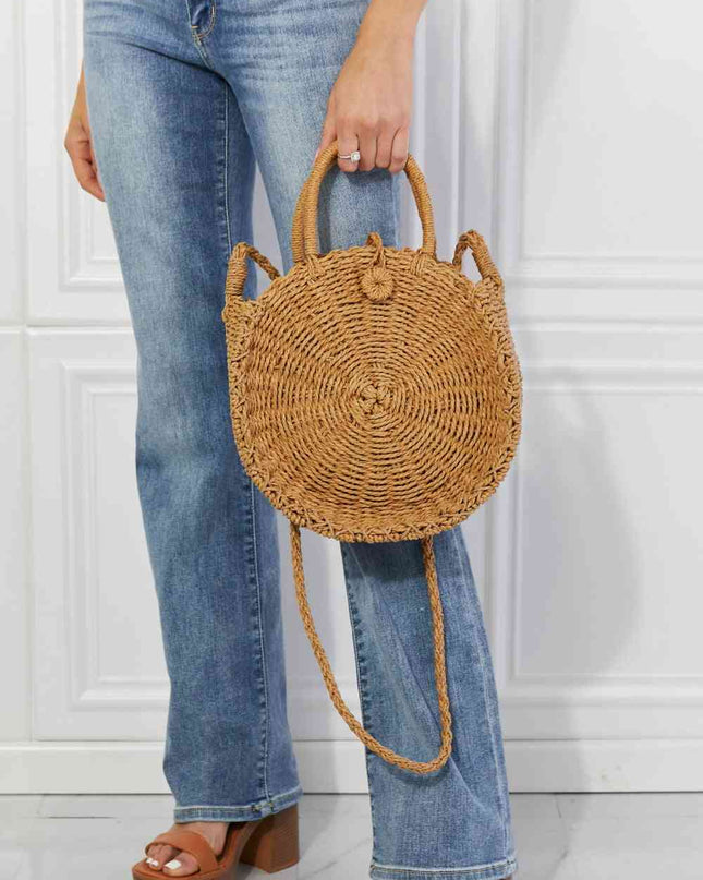 Justin Taylor Feeling Cute Rounded Rattan Handbag in Camel