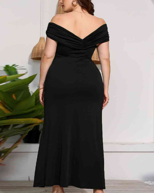 Plus Size Crossover Off-Shoulder Split Dress