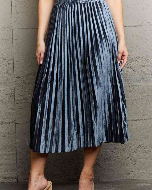 Ninexis Accordion Pleated Flowy Midi Skirt