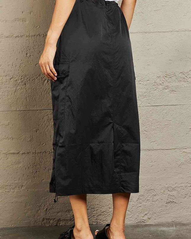 HYFVE Just In Time High Waisted Cargo Midi Skirt in Black