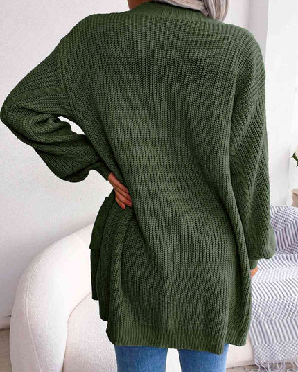 Cable-Knit Open Front Pocketed Cardigan