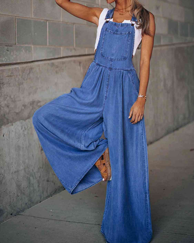 Wide Leg Denim Overalls