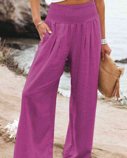 Full Size Smocked Waist Wide Leg Pants