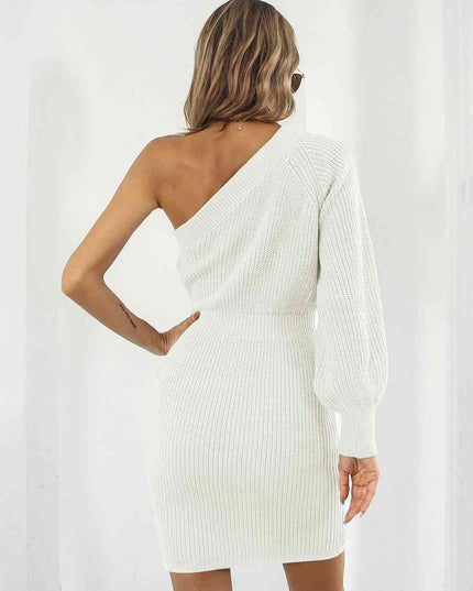 One-Shoulder Mini Sweater Dress