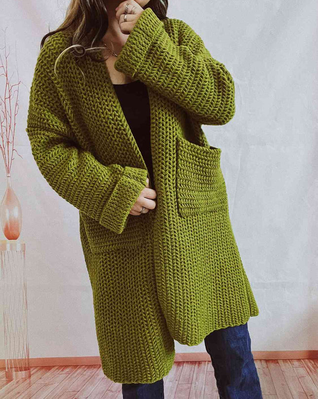 Open Front Long Sleeve Cardigan with Pockets