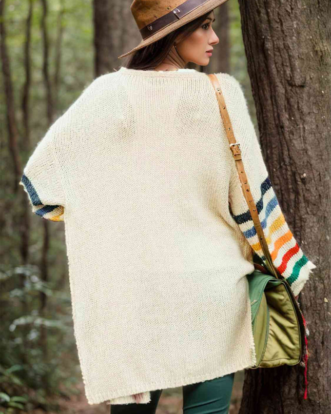 Striped Open Front Long Sleeve Cardigan