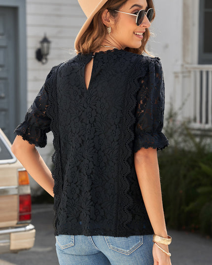Lace V-Neck Flounce Sleeve Top