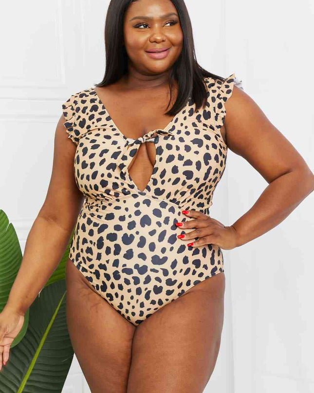 Marina West Swim Seashell Ruffle Sleeve One-Piece in Leopard