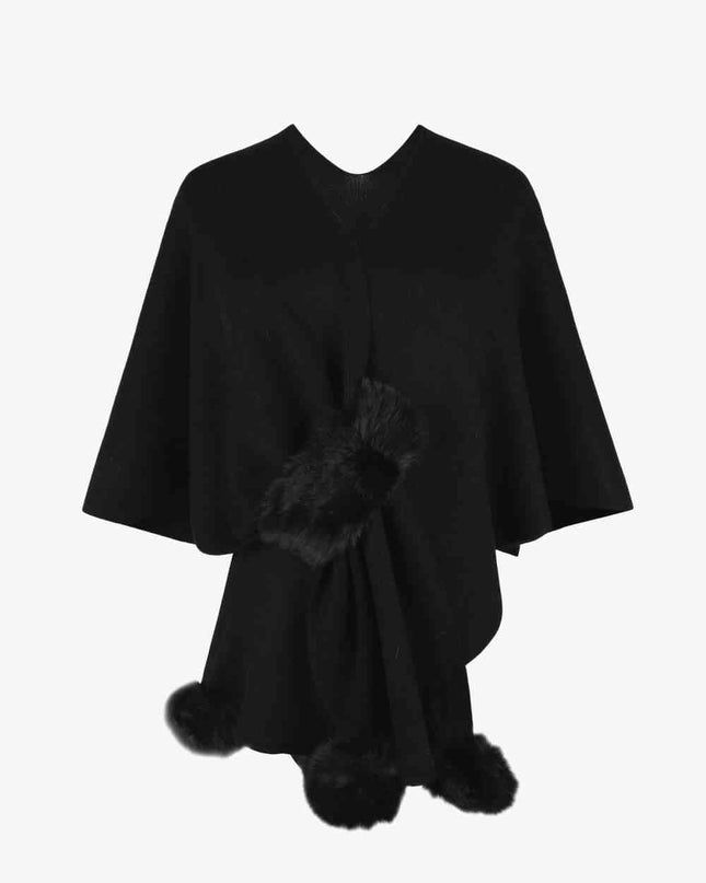 Surplice Neck Pom-Pom Trim Poncho