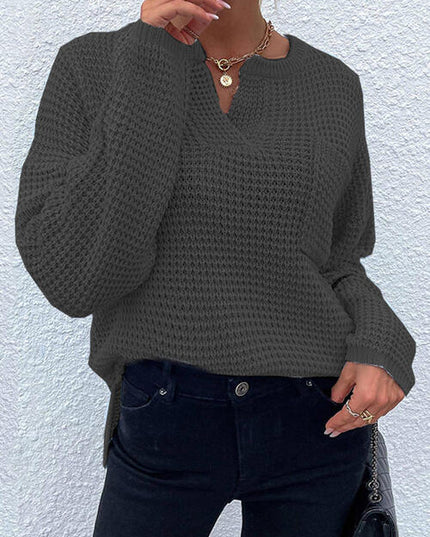Notched Long Sleeve Sweater