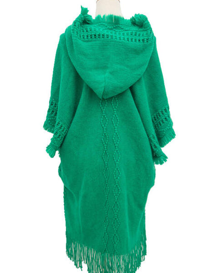 Fringe Hem Hooded Poncho