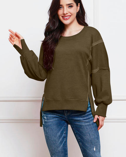 Exposed Seam High-Low Slit Sweatshirt
